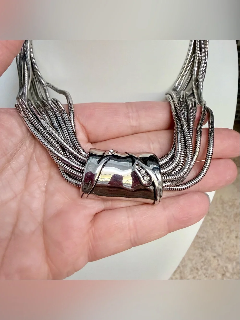 Chicos Vintage Silver Tone Multi Strand Necklace
